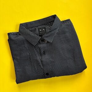 A/X Armani Exchange Black Blue and White Long Sleeve Button Down Shirt